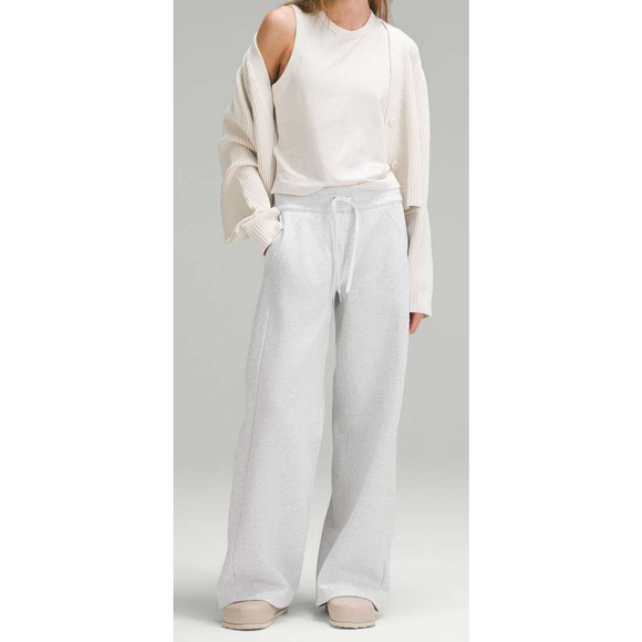 Lululemon Scuba Mid-Rise Wide-Leg Pant Full Length Heathered Light Gray Size 14 - Picture 13 of 14